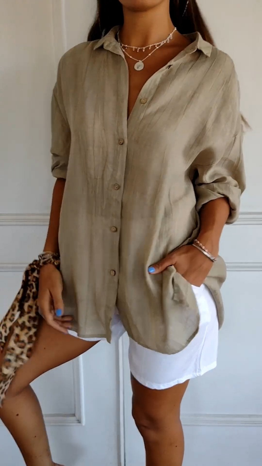 Bea | Women's Linen Blend Oversized Button Down Collared Shirt