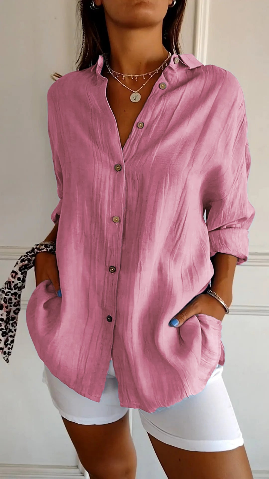 Bea | Women's Linen Blend Oversized Button Down Collared Shirt