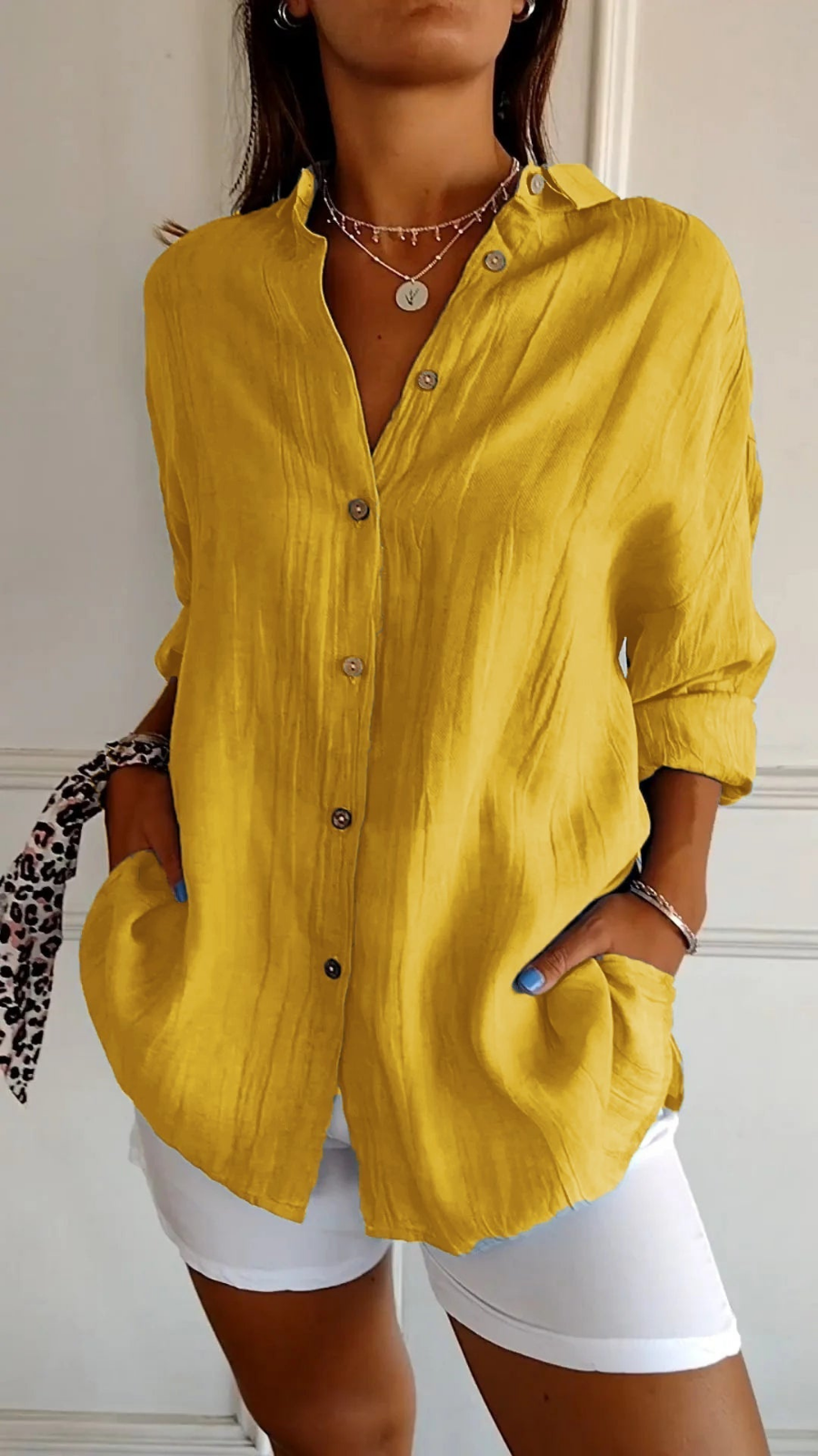 Bea | Women's Linen Blend Oversized Button Down Collared Shirt