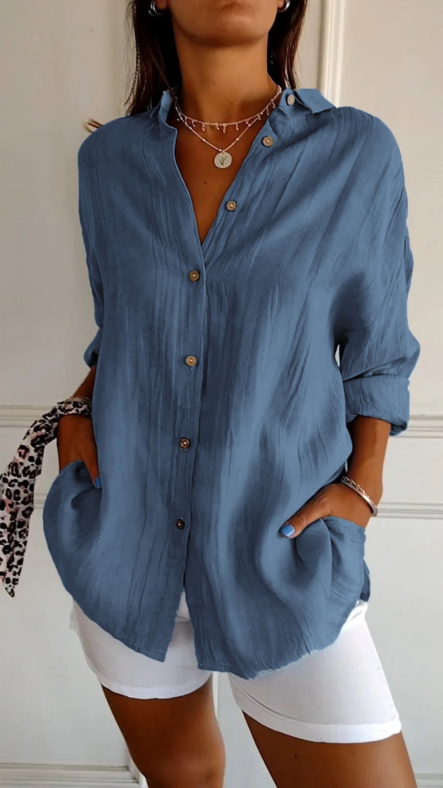 Bea | Women's Linen Blend Oversized Button Down Collared Shirt
