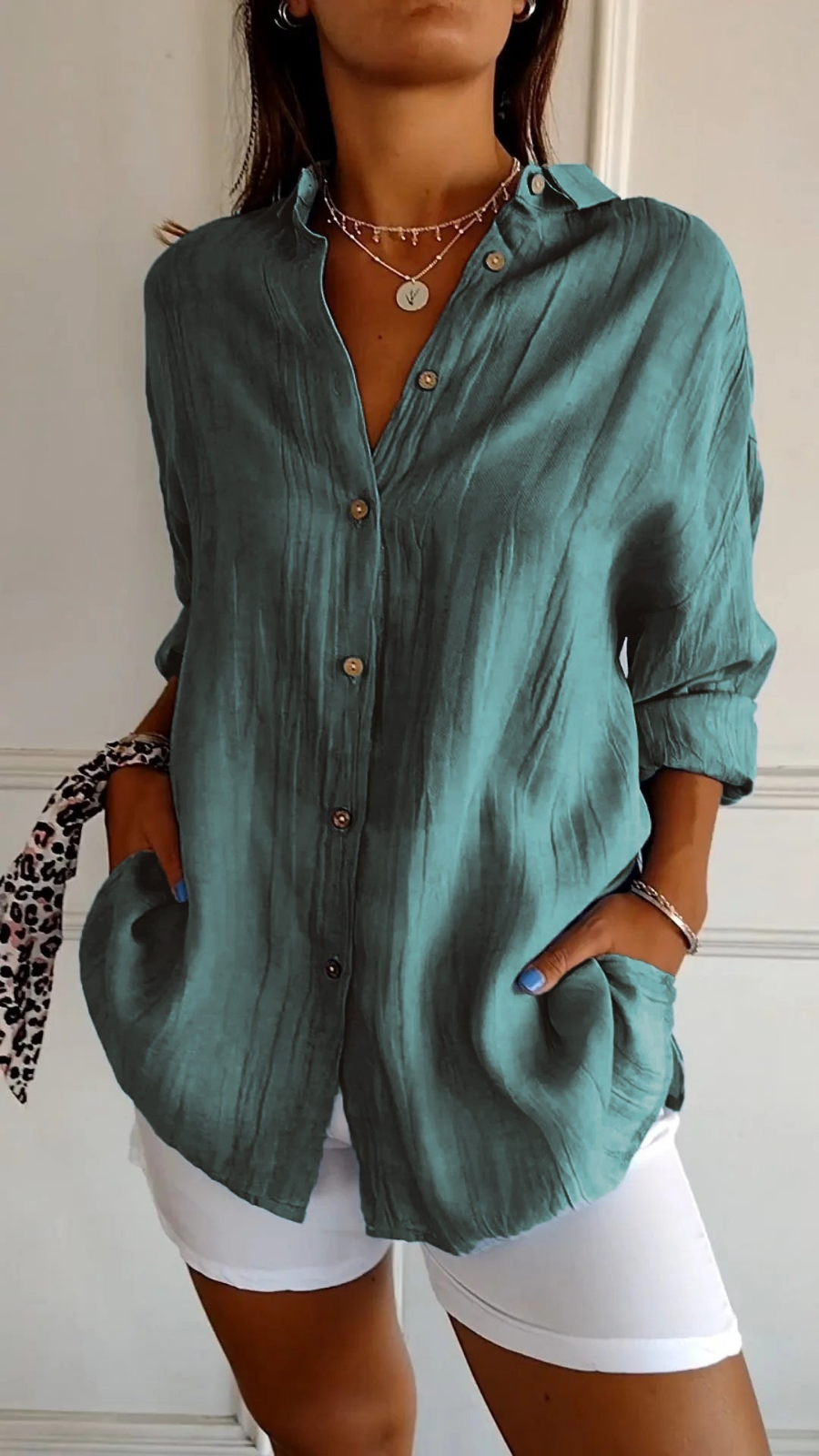 Bea | Women's Linen Blend Oversized Button Down Collared Shirt