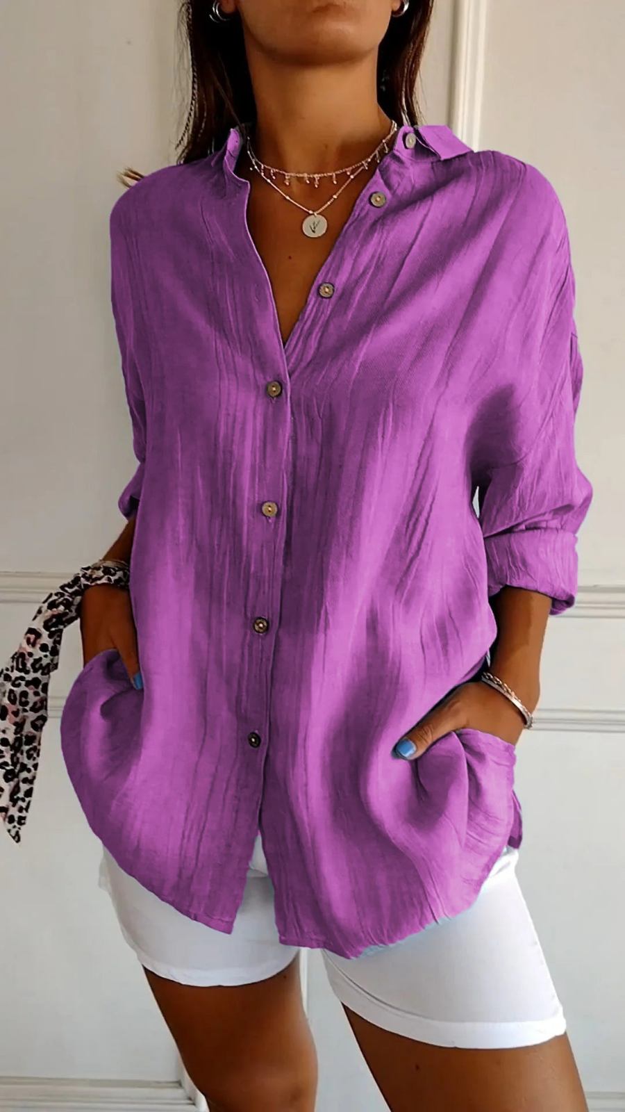 Bea | Women's Linen Blend Oversized Button Down Collared Shirt