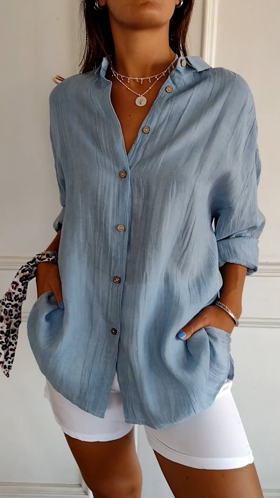 Bea | Women's Linen Blend Oversized Button Down Collared Shirt