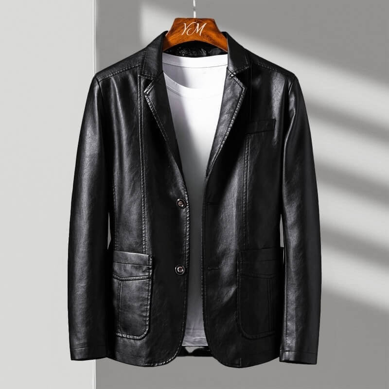 Lucian | Men's Faux Leather Tailored Two-Button Blazer Jacket