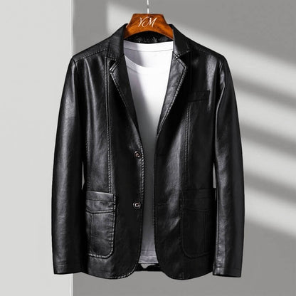 Lucian | Men's Faux Leather Tailored Two-Button Blazer Jacket