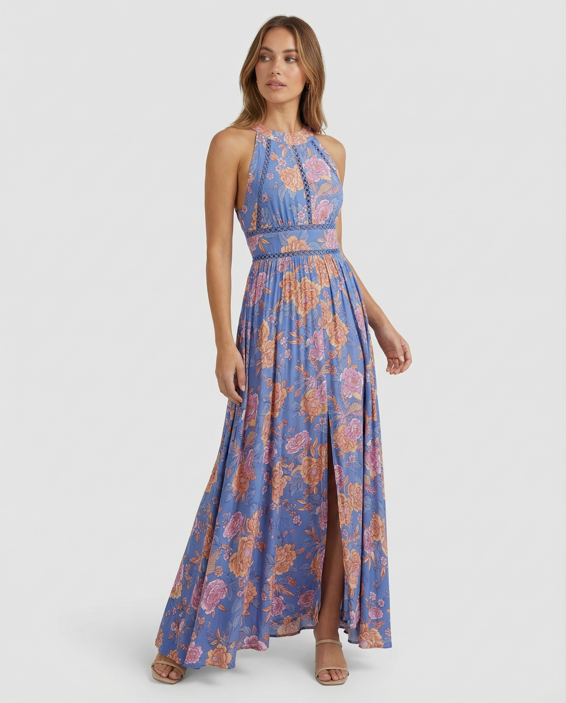 Marlowe | Women's Floral Halter Neck Sleeveless Maxi Dress