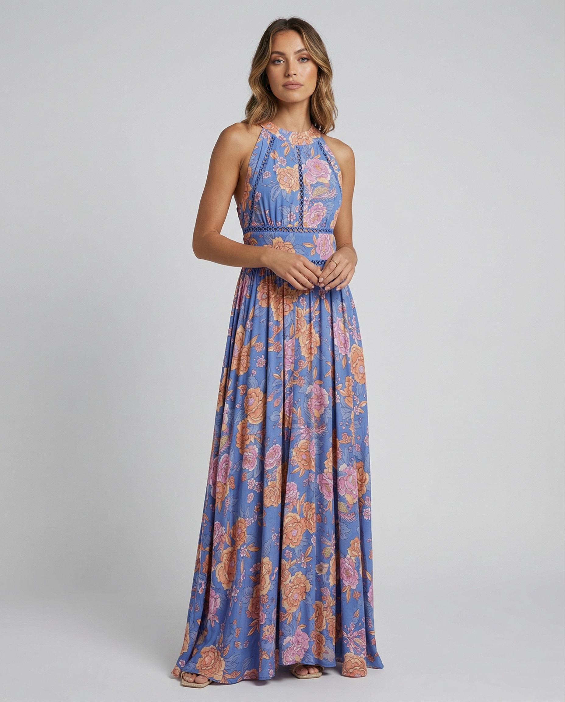 Marlowe | Women's Floral Halter Neck Sleeveless Maxi Dress