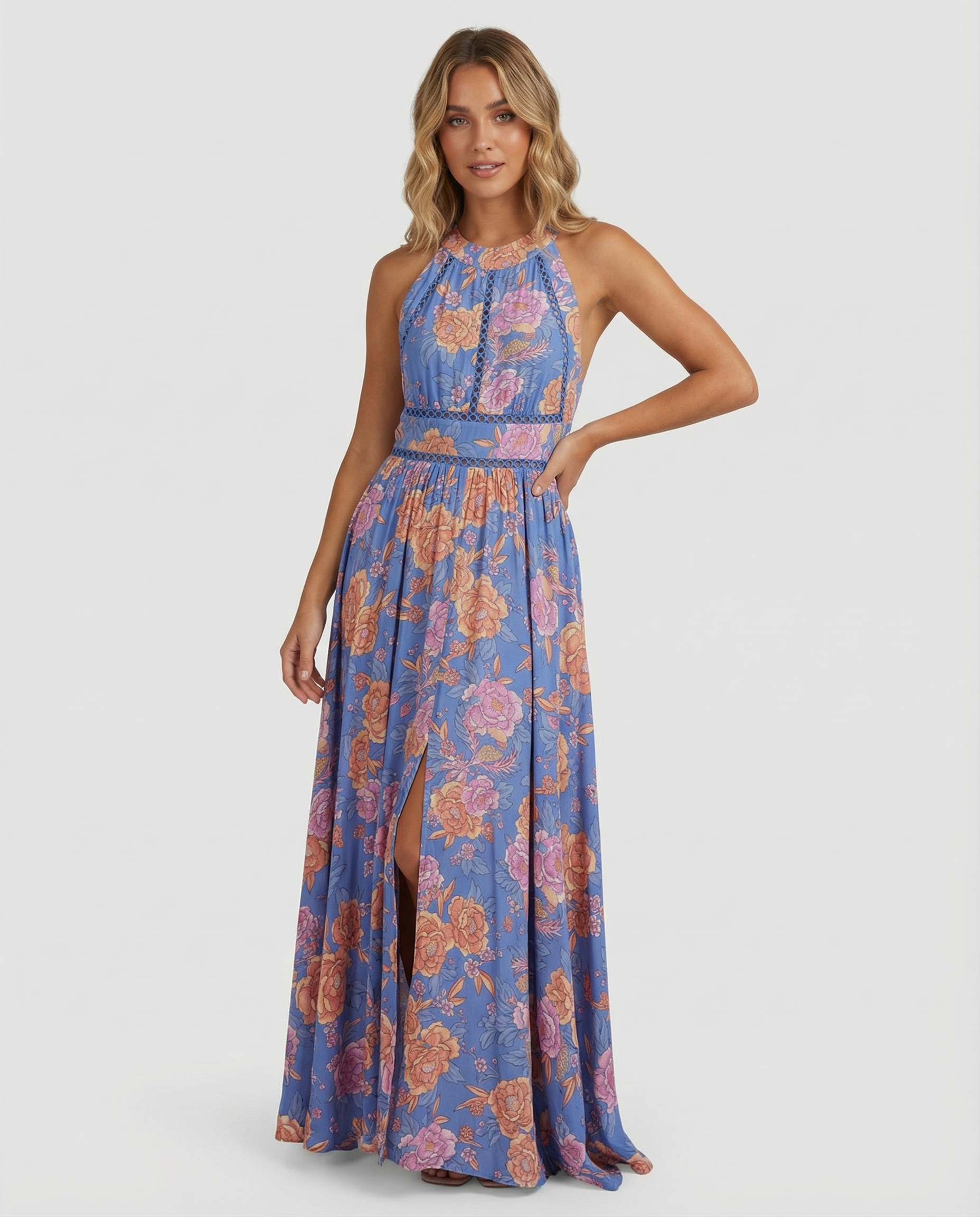 Marlowe | Women's Floral Halter Neck Sleeveless Maxi Dress