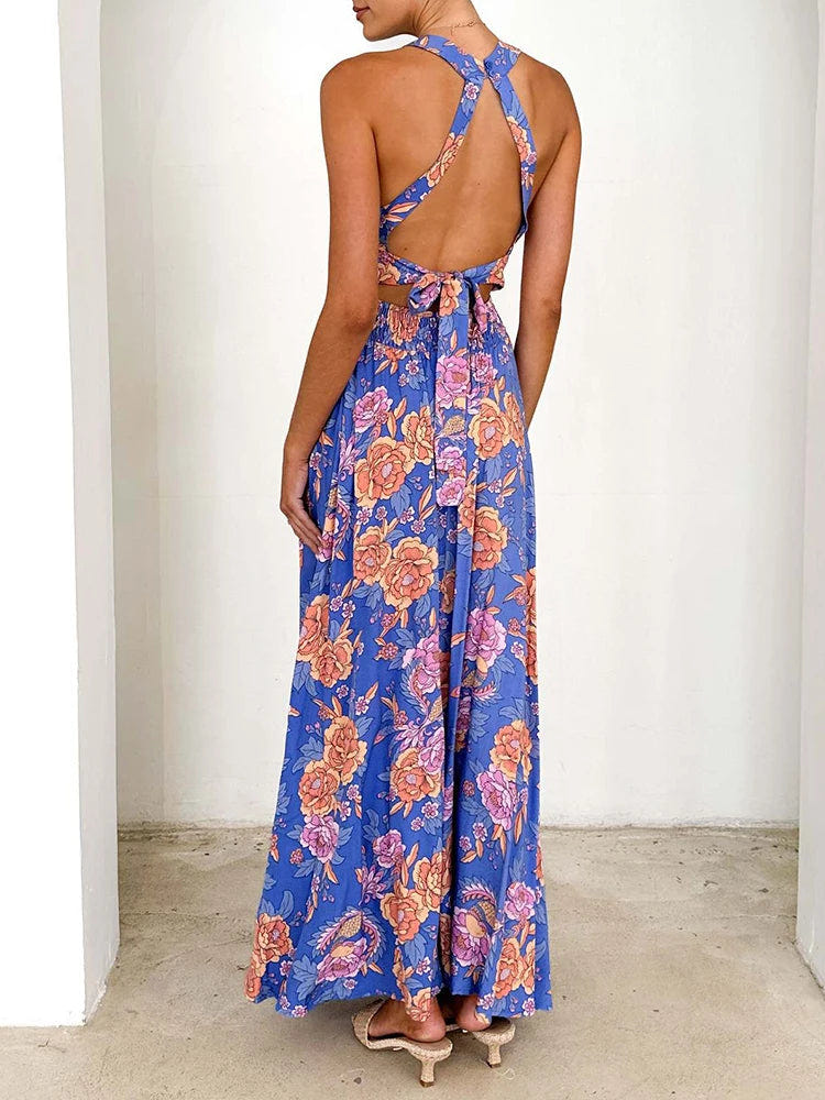 Marlowe | Women's Floral Halter Neck Sleeveless Maxi Dress