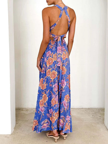 Marlowe | Women's Floral Halter Neck Sleeveless Maxi Dress
