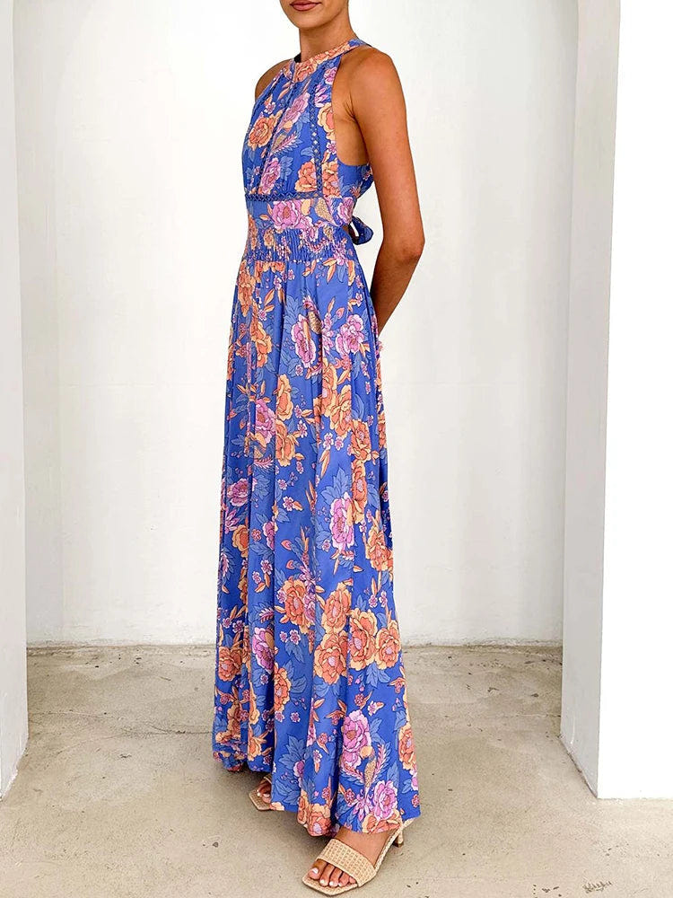 Marlowe | Women's Floral Halter Neck Sleeveless Maxi Dress