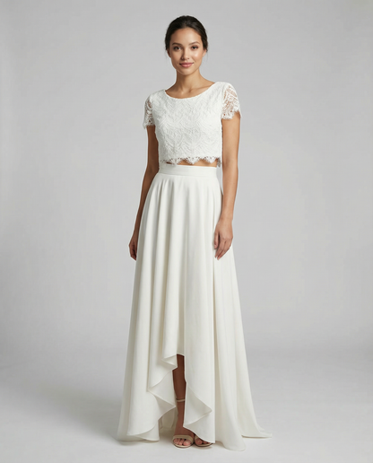 Serena | Lace Crop Top High Low Two Piece Boho Wedding Guest Dress