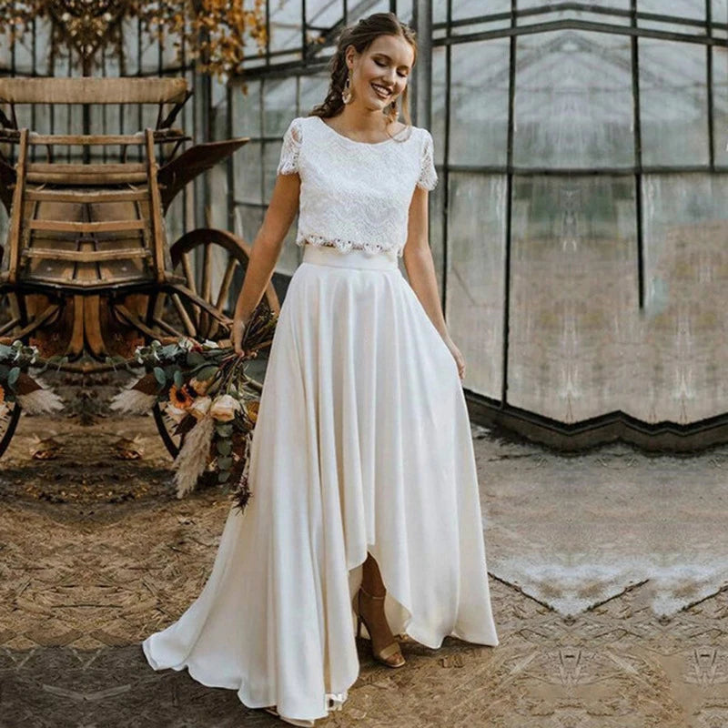 Serena | Lace Crop Top High Low Two Piece Boho Wedding Guest Dress