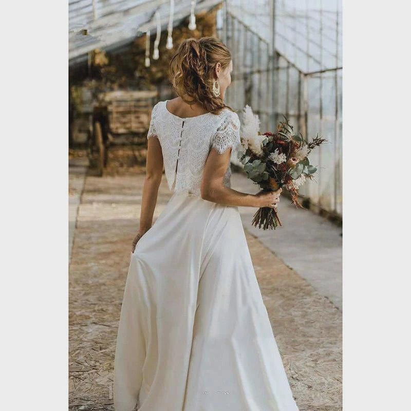 Serena | Lace Crop Top High Low Two Piece Boho Wedding Guest Dress