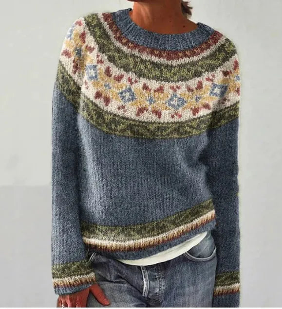 Carola | Women's Fair Isle Scandinavian Knit Boat Neck Sweater