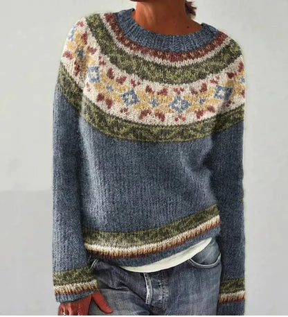 Carola | Women's Fair Isle Scandinavian Knit Boat Neck Sweater