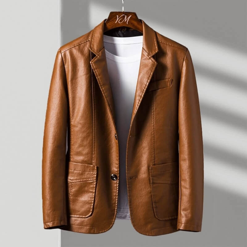 Lucian | Men's Faux Leather Tailored Two-Button Blazer Jacket
