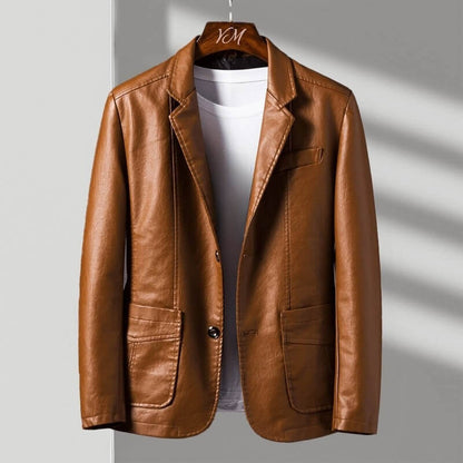 Lucian | Men's Faux Leather Tailored Two-Button Blazer Jacket