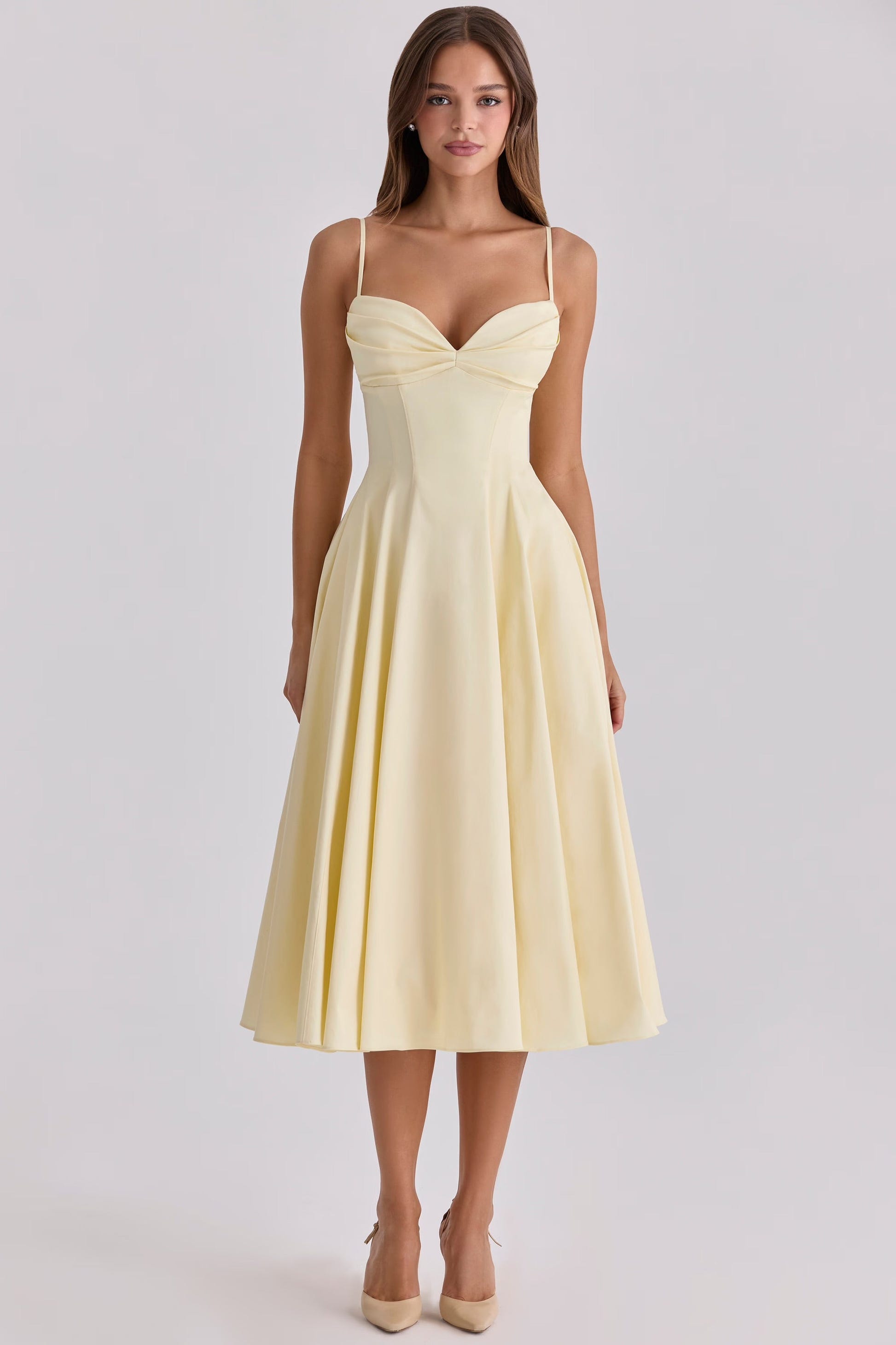 Seraphina | Women's Sweetheart Gathered Bust Fit and Flare Midi Dress