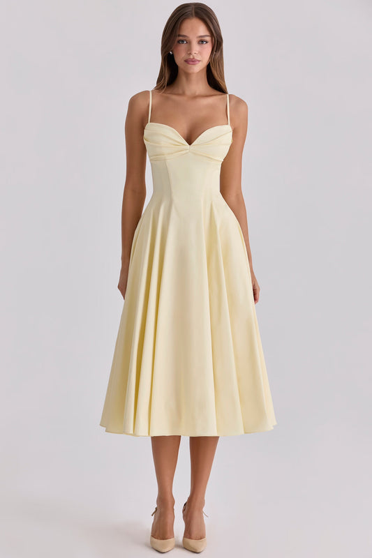 Seraphina | Women's Sweetheart Gathered Bust Fit and Flare Midi Dress