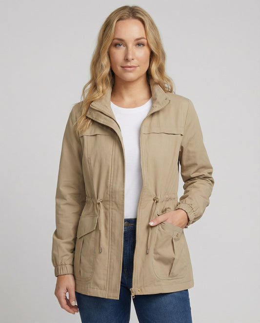 Thalia | Women's Utility Drawstring Waist Flap Pocket Parka Jacket