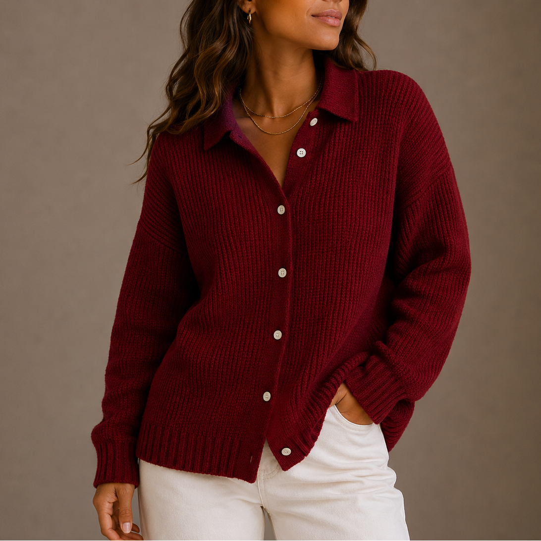 Halcombe | Women's Knit Collared Button-Up Relaxed Fit Cardigan