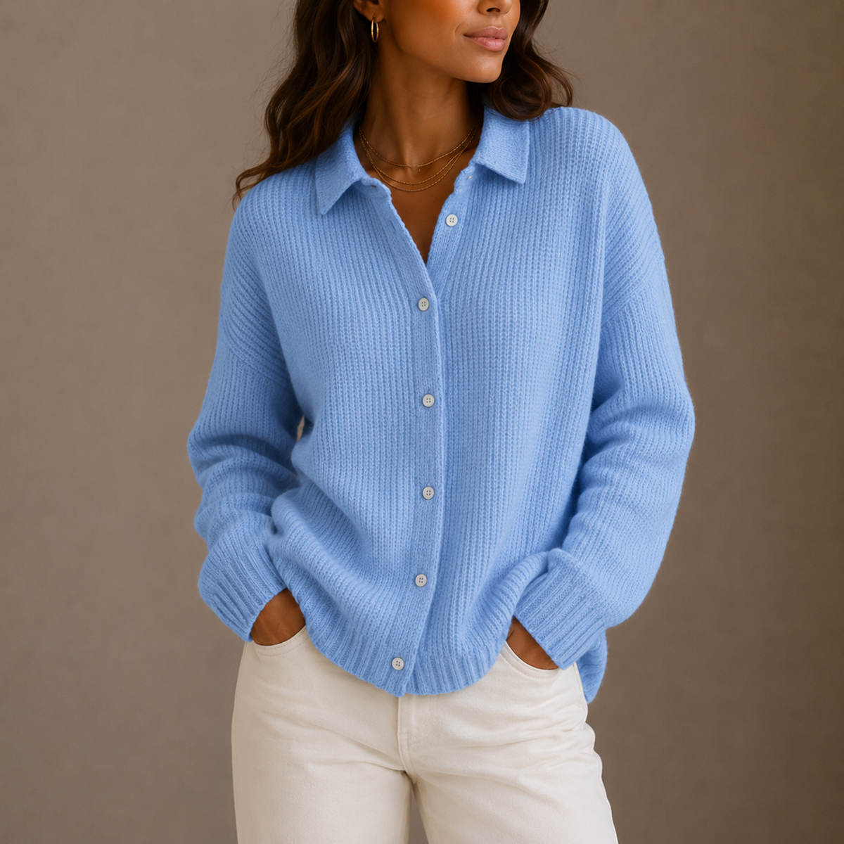 Halcombe | Women's Knit Collared Button-Up Relaxed Fit Cardigan