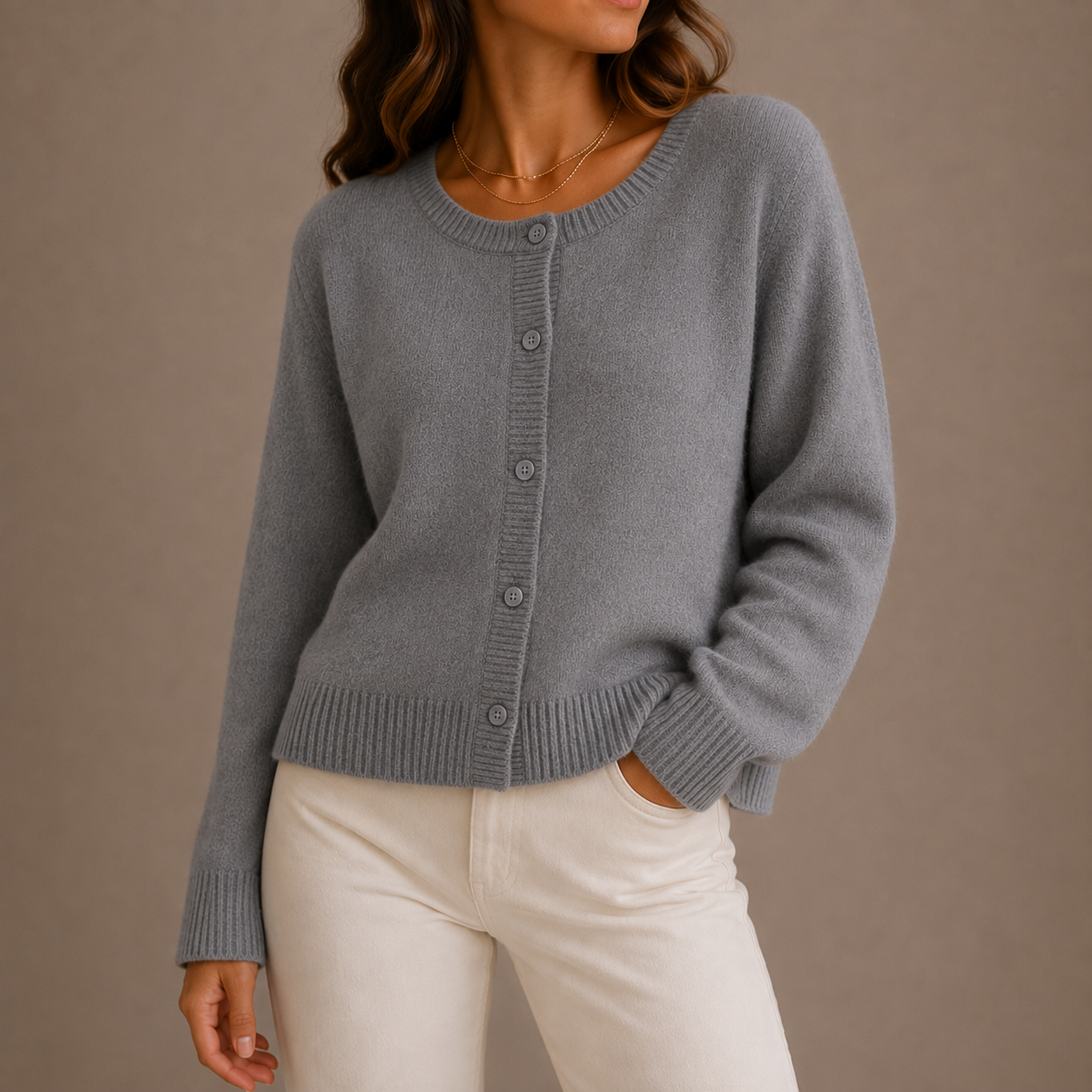 Marnith | Women's Knit Button-Up Long Sleeve Round Neck Cardigan