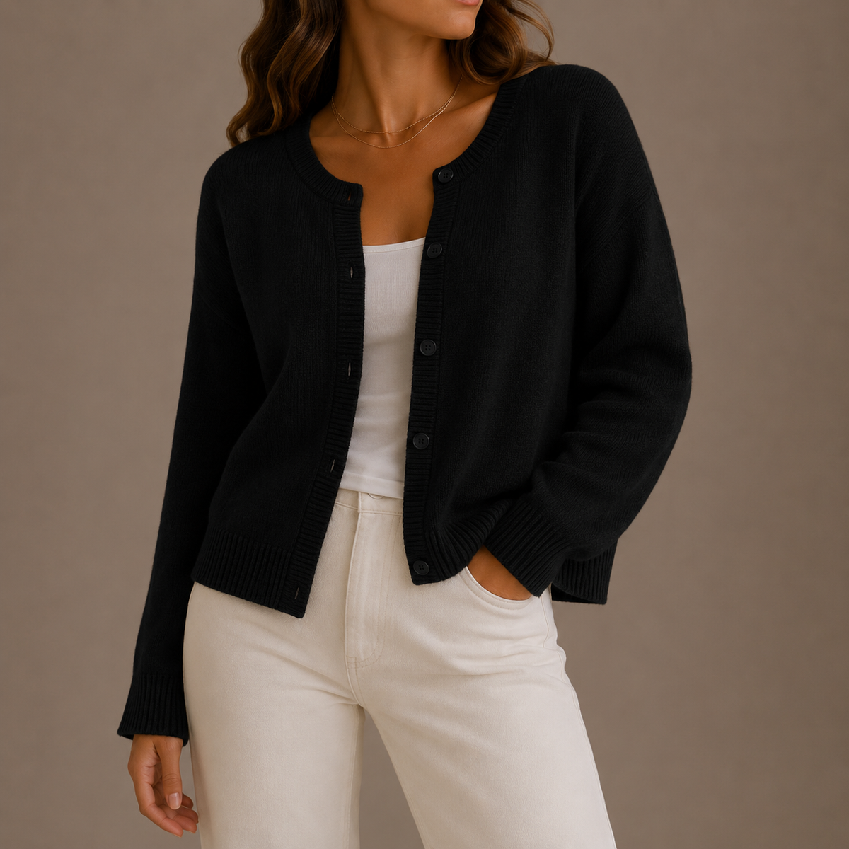 Marnith | Women's Knit Button-Up Long Sleeve Round Neck Cardigan