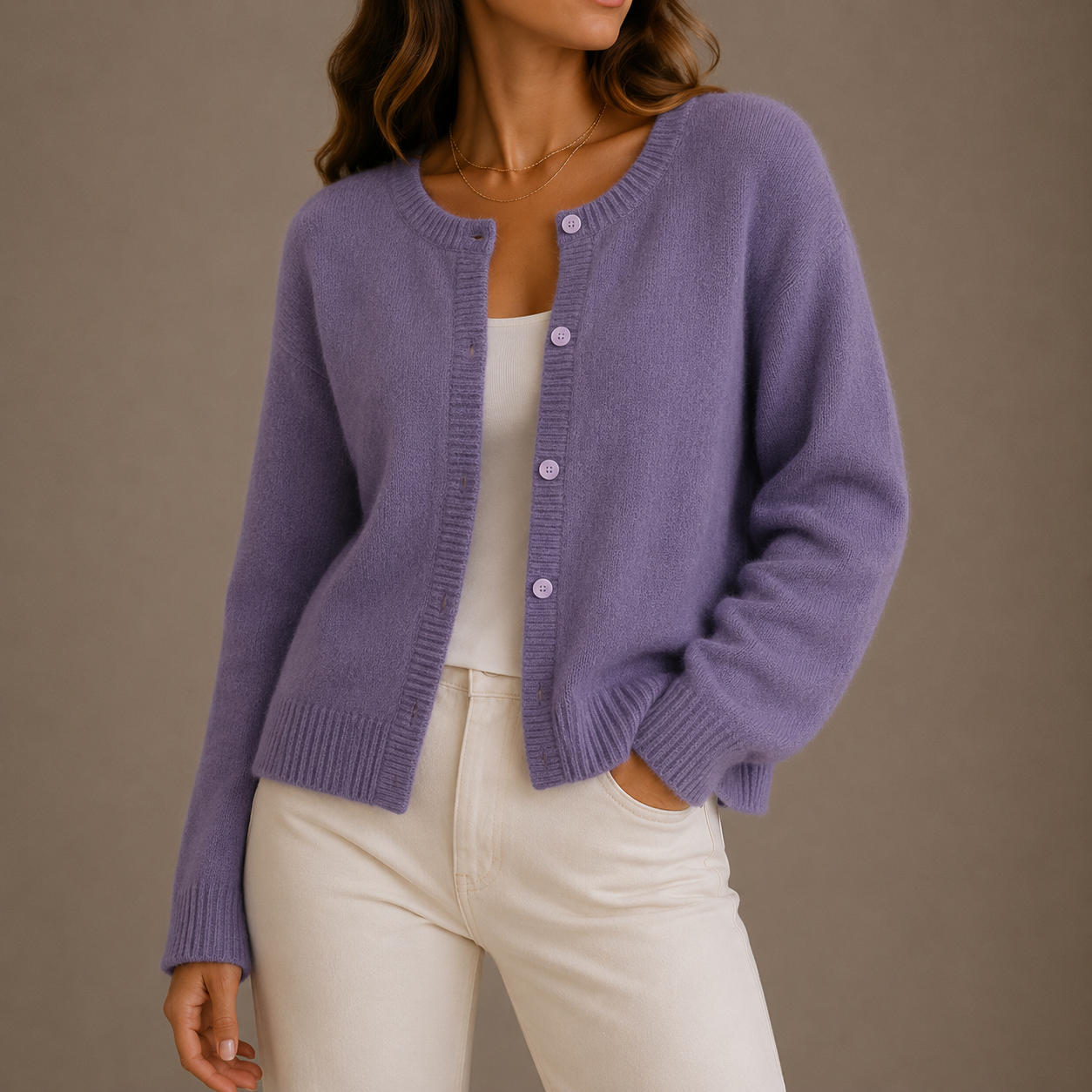 Marnith | Women's Knit Button-Up Long Sleeve Round Neck Cardigan