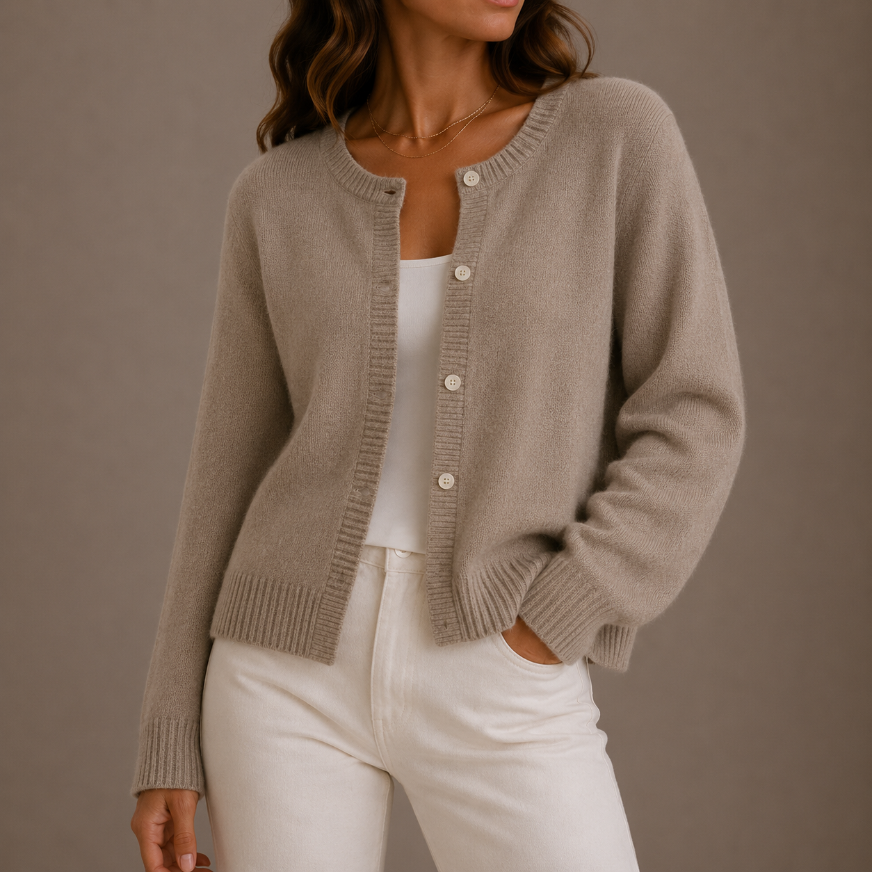 Marnith | Women's Knit Button-Up Long Sleeve Round Neck Cardigan