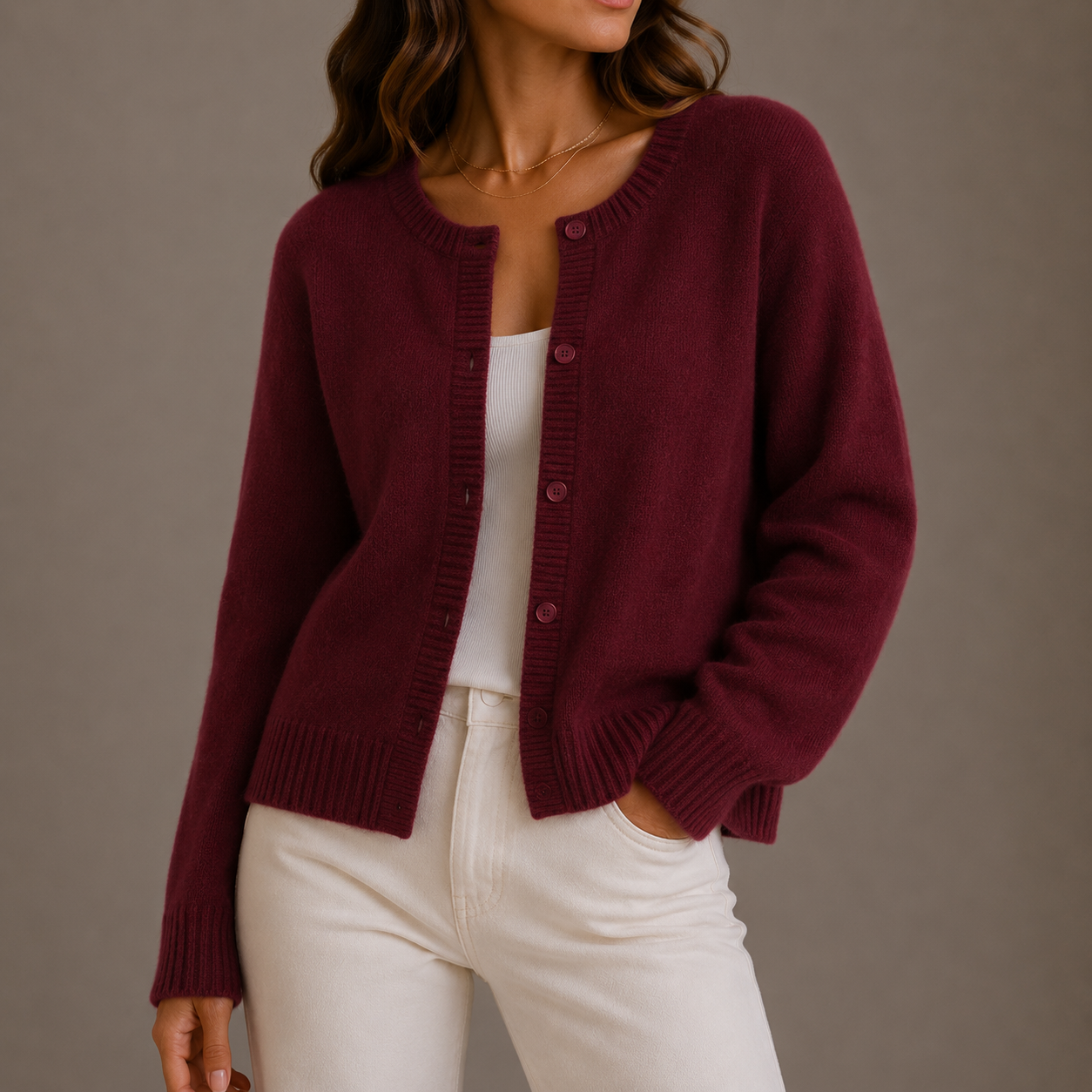 Marnith | Women's Knit Button-Up Long Sleeve Round Neck Cardigan