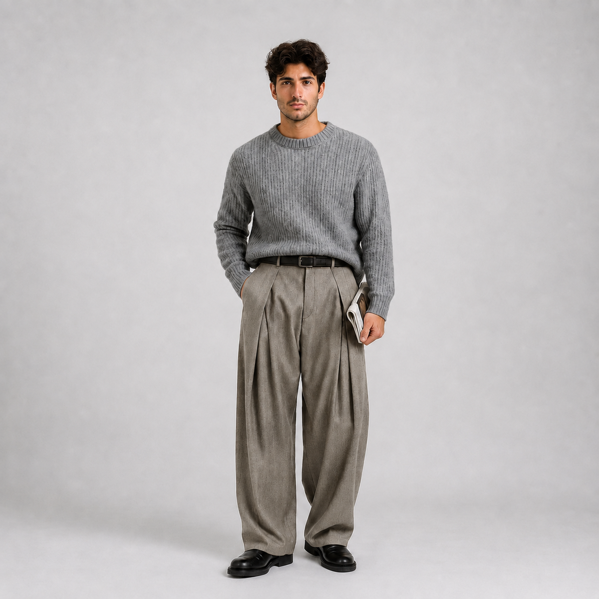 Corben | Men's Wide Leg Pleated High Waist Tailored Trousers