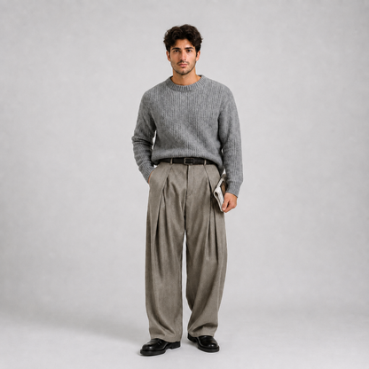Corben | Men's Wide Leg Pleated High Waist Tailored Trousers