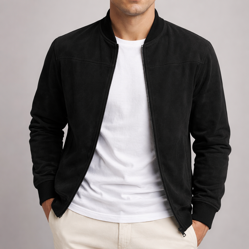 Marlow | Men's Suede-Textured Bomber Zip-Up Jacket