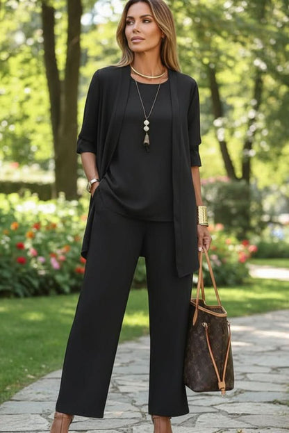 Maribeth | Women's Summer Lounge Three Piece Wide Leg Pants Set