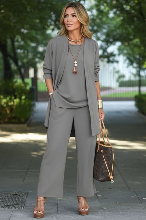 Maribeth | Women's Summer Lounge Three Piece Wide Leg Pants Set