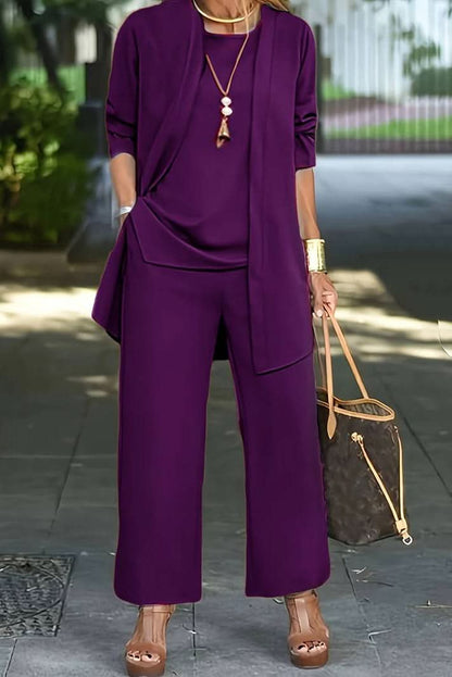 Maribeth | Women's Summer Lounge Three Piece Wide Leg Pants Set