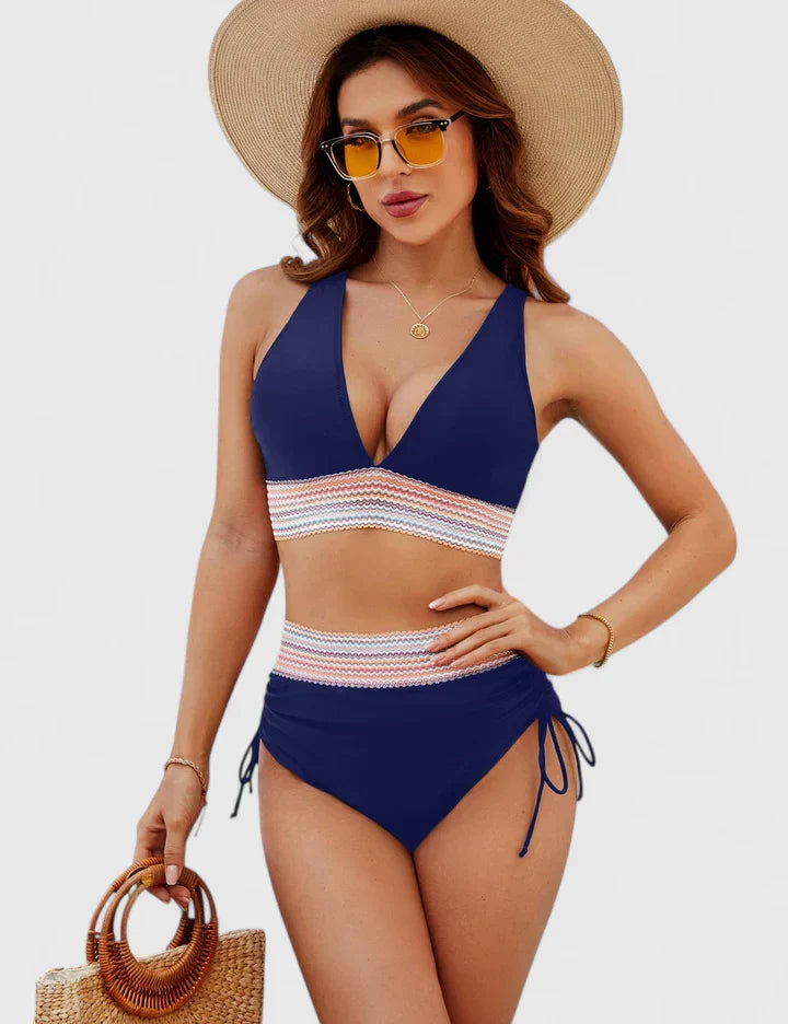 Lily | High Waisted Bikini Set Halter V Neck