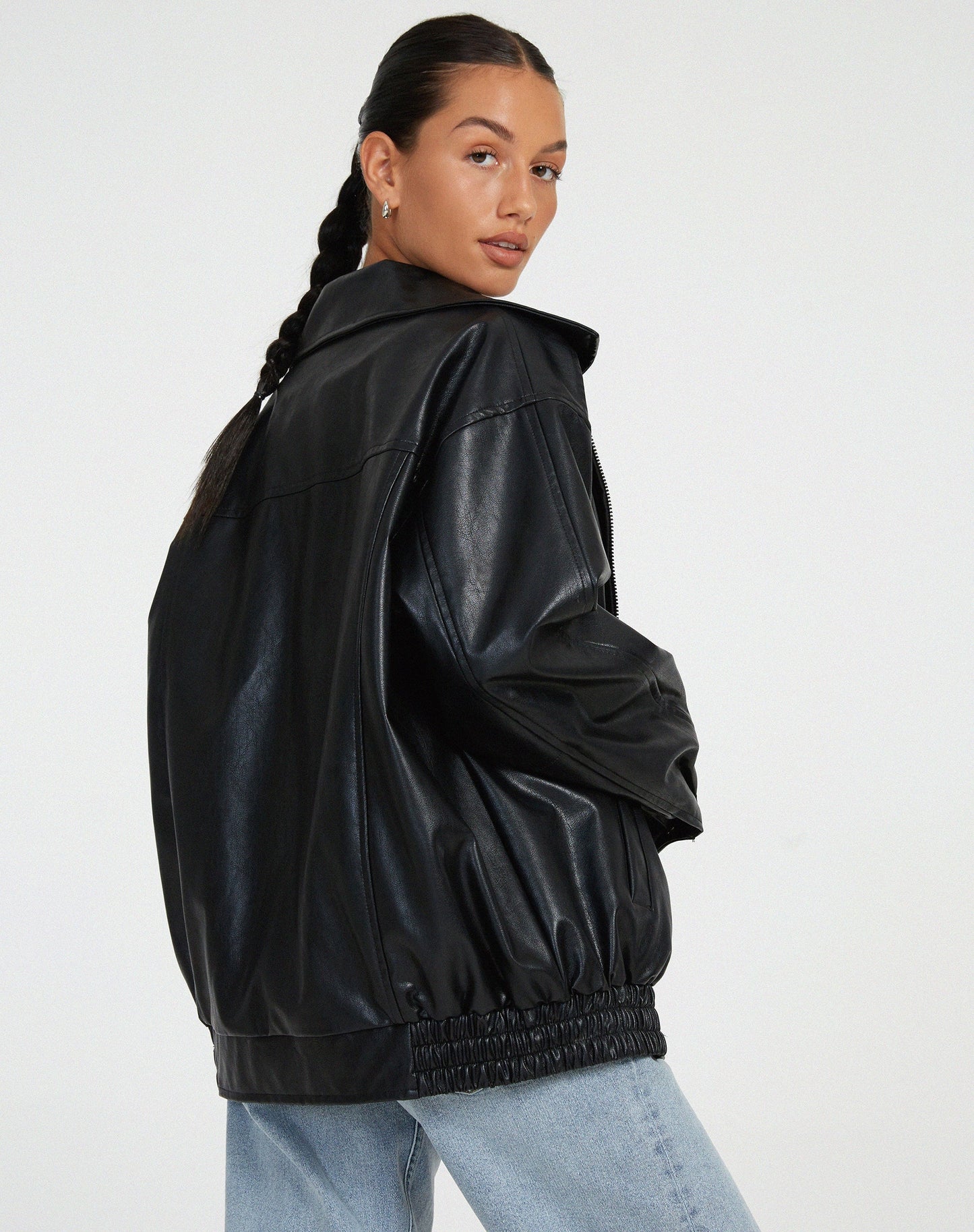 Sophia | Women's Oversized Faux Leather Bomber Jacket