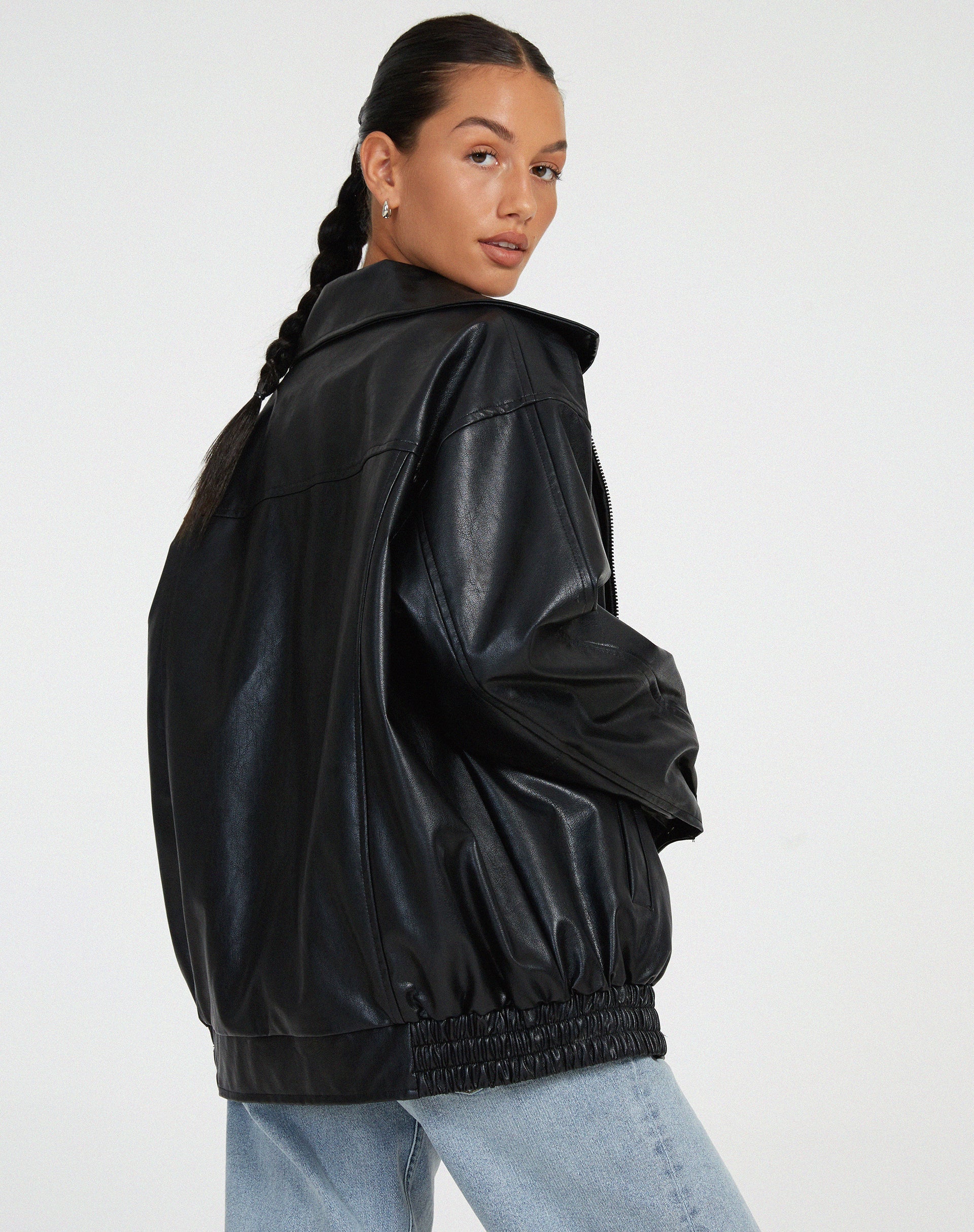 Sophia | Women's Oversized Faux Leather Bomber Jacket