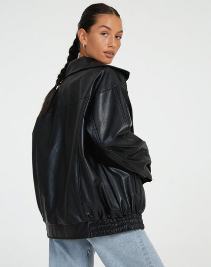 Sophia | Women's Oversized Faux Leather Bomber Jacket