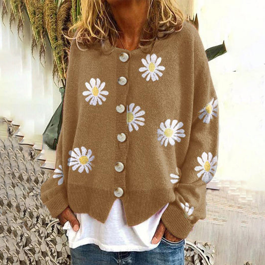 Marlowen | Women's Floral Knitted Long Sleeve Button Up Cardigan