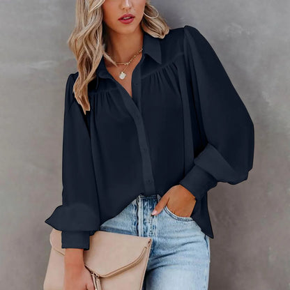 Monroe | Gathered Yoke Lapel Collar Balloon Sleeve Elegant Blouse