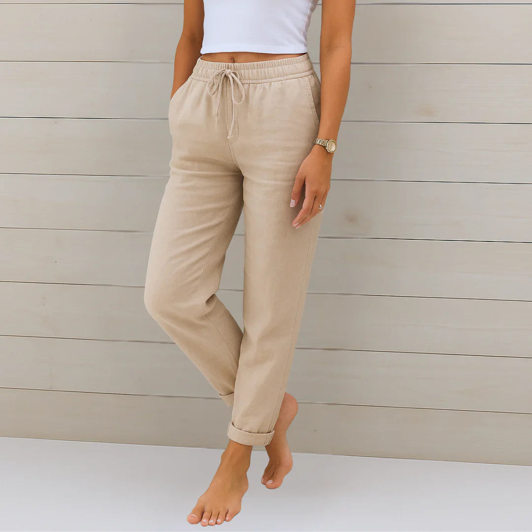 Ellaine | Elastic Drawstring Waist Tapered Leg Casual Pants