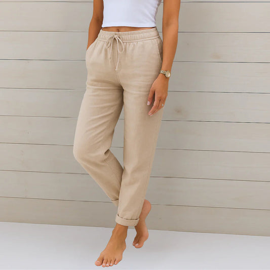 Ellaine | Elastic Drawstring Waist Tapered Leg Casual Pants