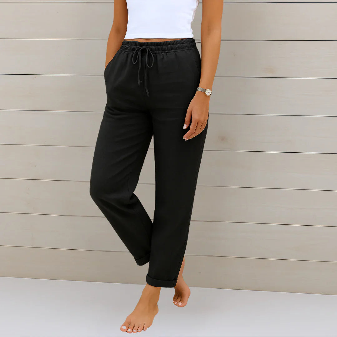 Ellaine | Elastic Drawstring Waist Tapered Leg Casual Pants