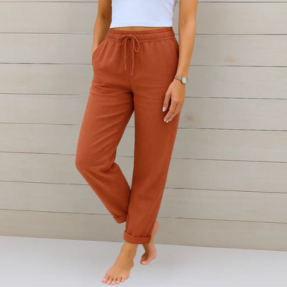 Ellaine | Elastic Drawstring Waist Tapered Leg Casual Pants