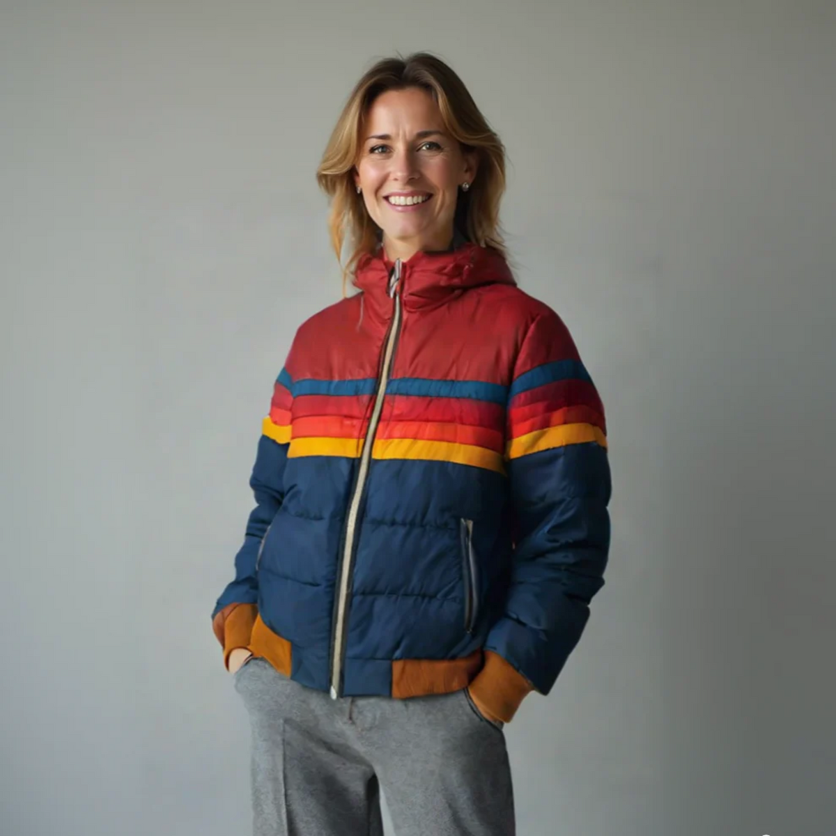 Elke | Women's Striped Colorblock Quilted Hooded Puffer Jacket