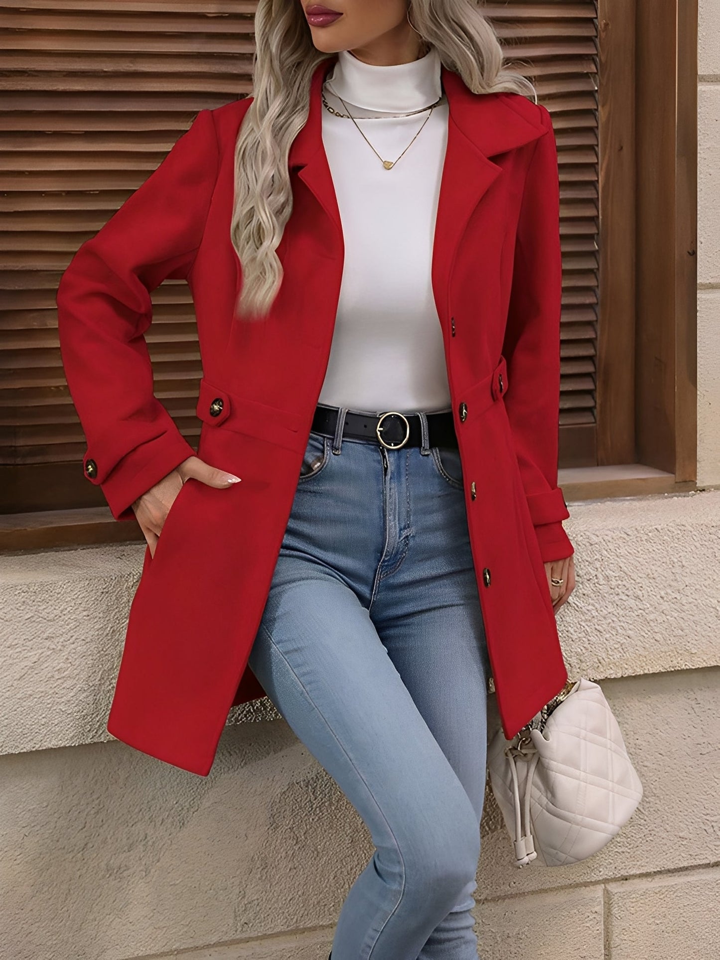 Marlowyx | Women's Fitted Double Breasted Collared Mid Length Trench Coat